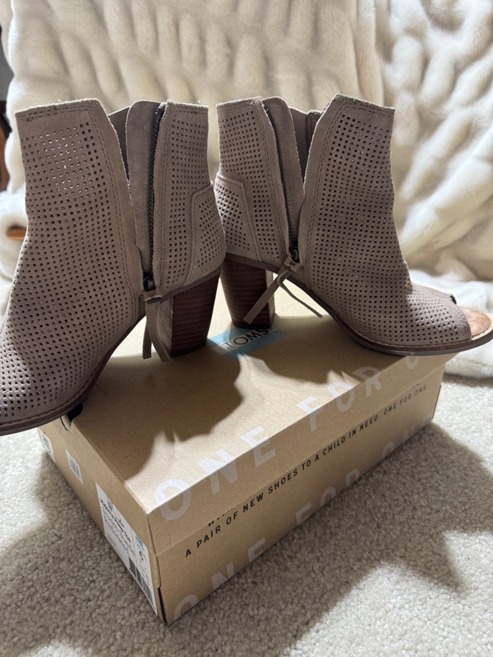 Toms Taupe Perforated Peep-Toe Ankle Booties - Picture 2 of 5